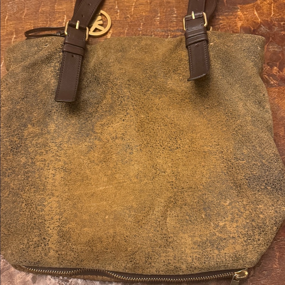 Michael Kors Brown Suede Tote with Gold Charm, EUC - Picture 4 of 9
